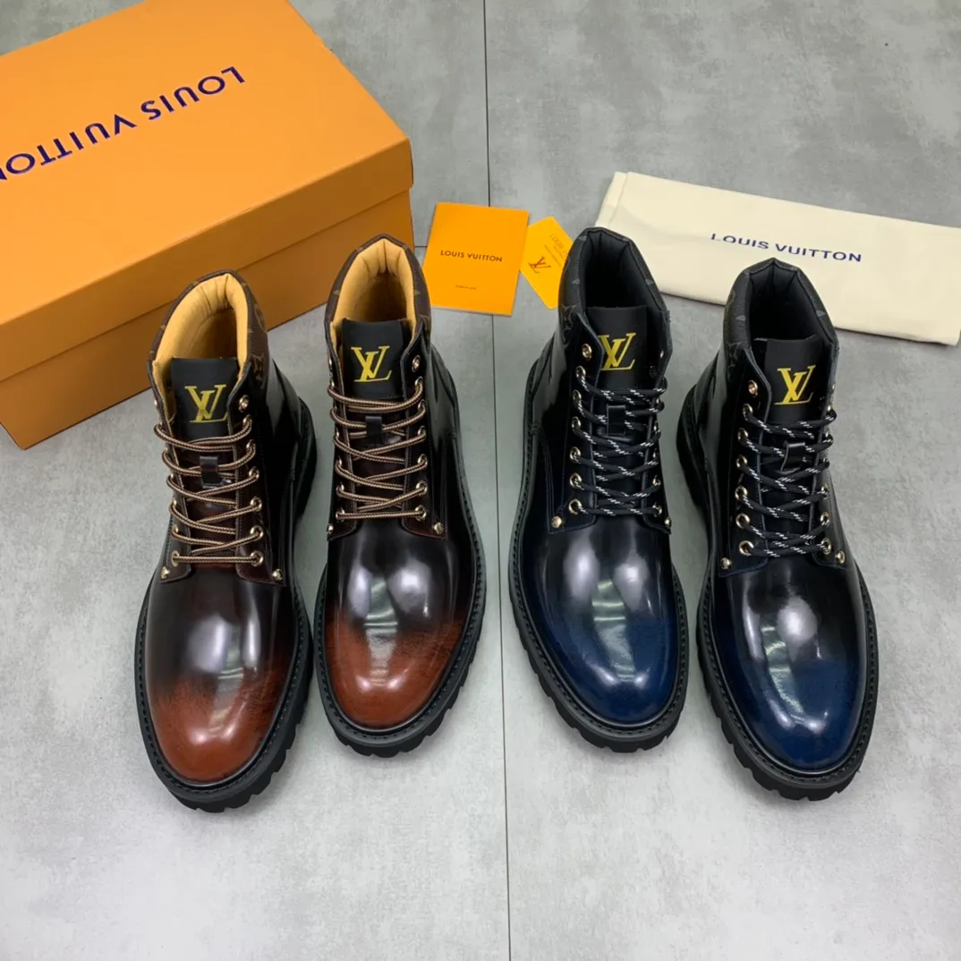 Men's men's shoes💰P620💰[New model]🆘Water-dyed cow lining LV Louis Vuitton business high-top leather shoes, made of original imported Italian 🇮🇹 open-edge bead-rubbed open-edge bead cowhide, full cowhide lining, carefully handmade by professional shoemakers, the original version is specially designed for wear-resistant outsole. Standard code 38-44 burgundy blue🉑️select